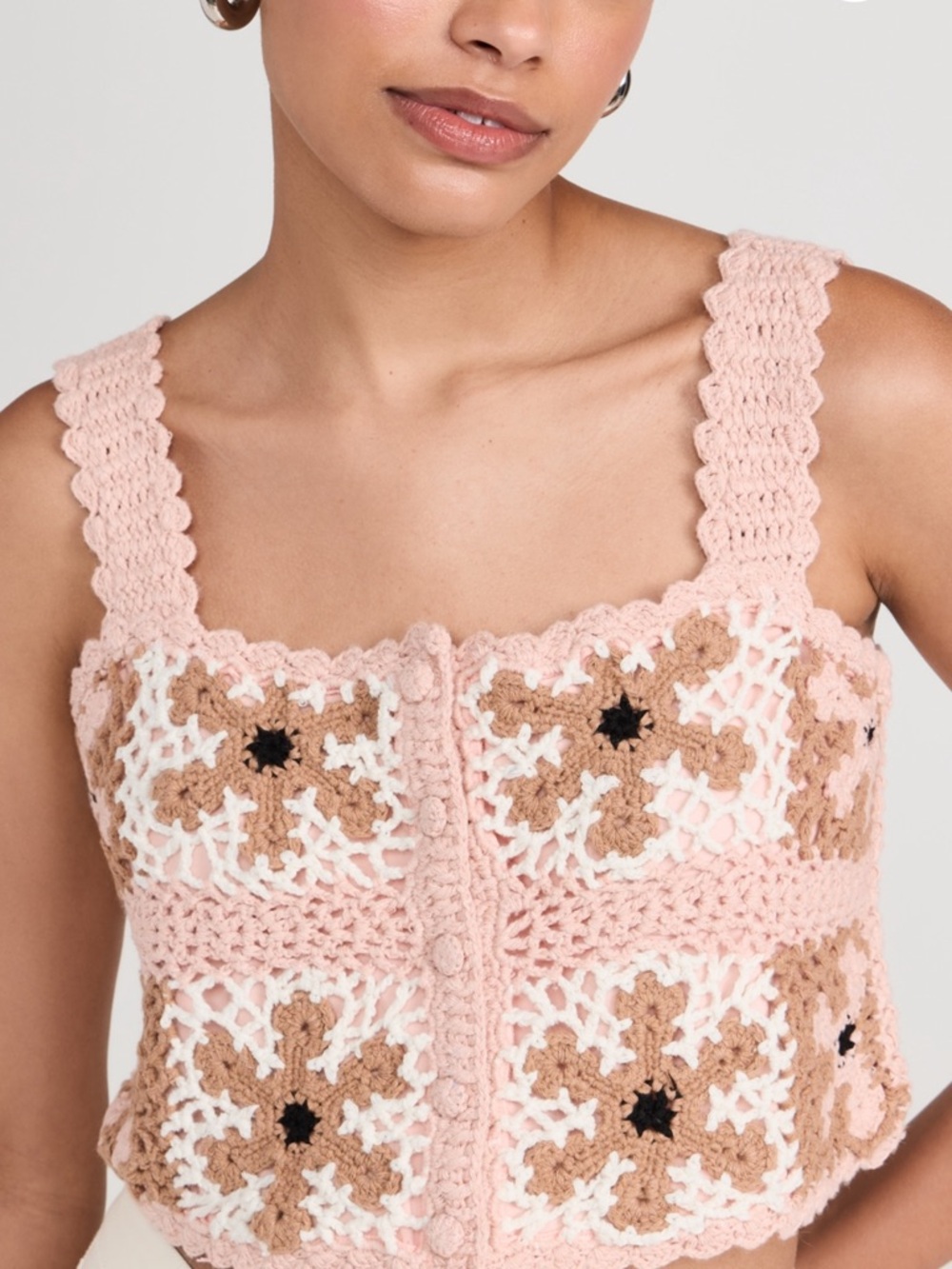 Favorite Daughter Crochet Floral Tank Top in Blush Pink, Cream & Tan